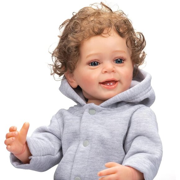 🆕 22 inch Full Body Silicone Boy Toddler Baby Doll Curly Hair with Teeth - Picture 5 of 8